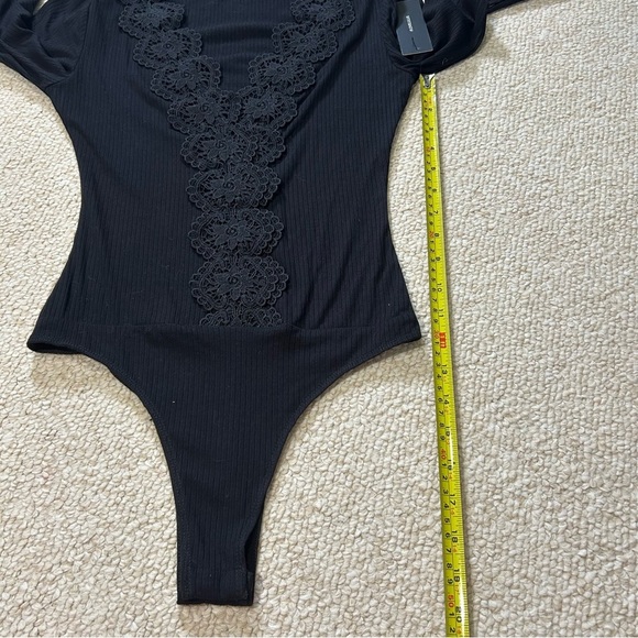 Lulu’s Come Back To You Black Lace Long Sleeve Ribbed Bodysuit Size XS NWT - Picture 10 of 10
